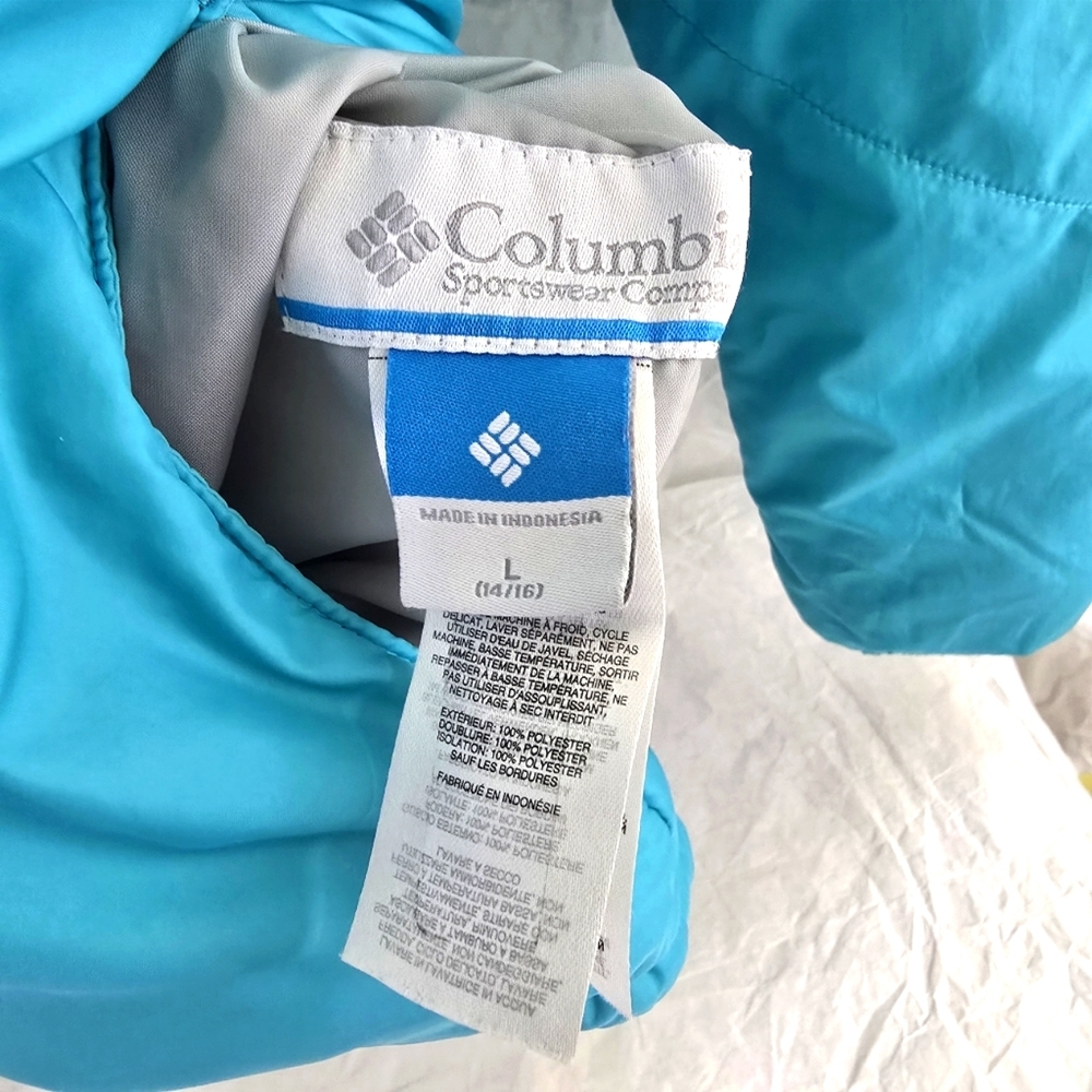 Columbia Youth Sz L Soft Fuzzy Warm REVERSIBLE Jacket Blue and Mint Green Hoodie - Picture 10 of 11